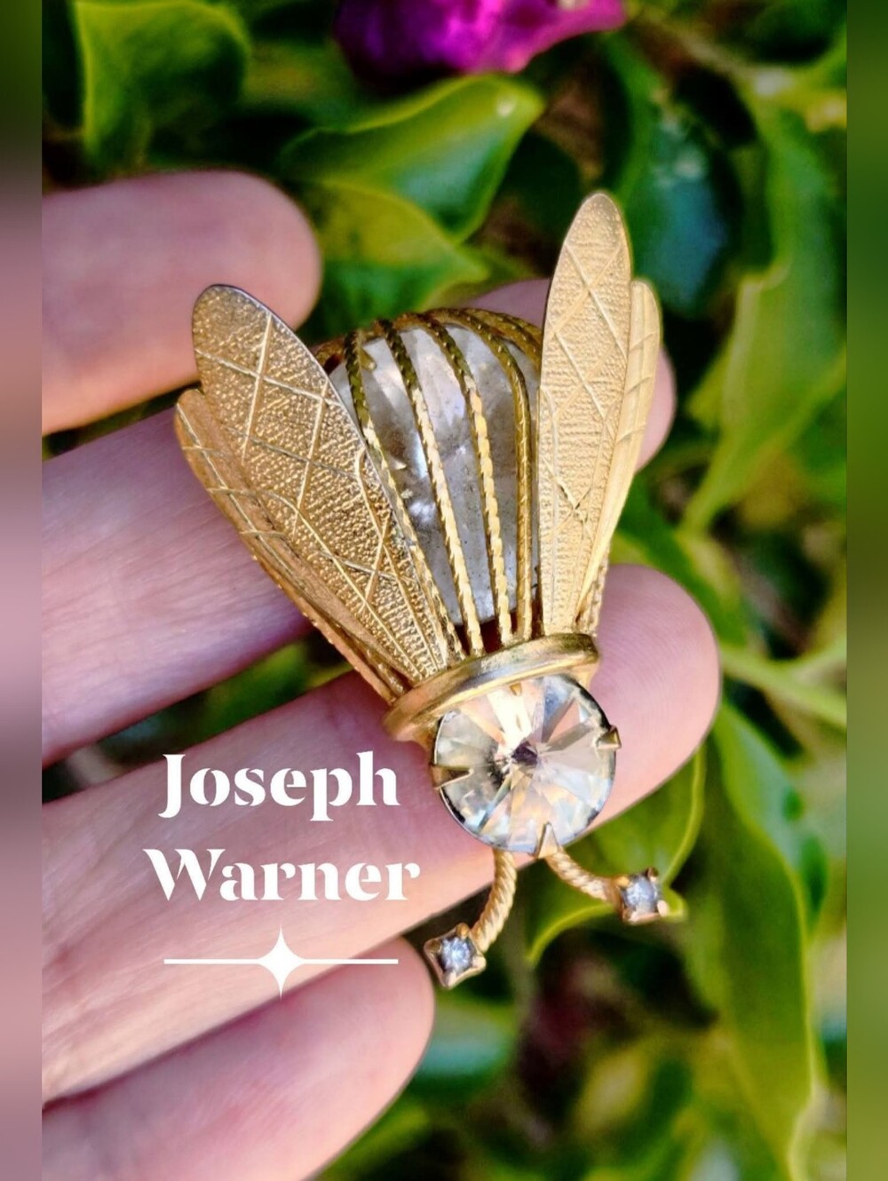 1950s Signed Joseph Warner Gold-Tone Cage-Body Bee Brooch Pin